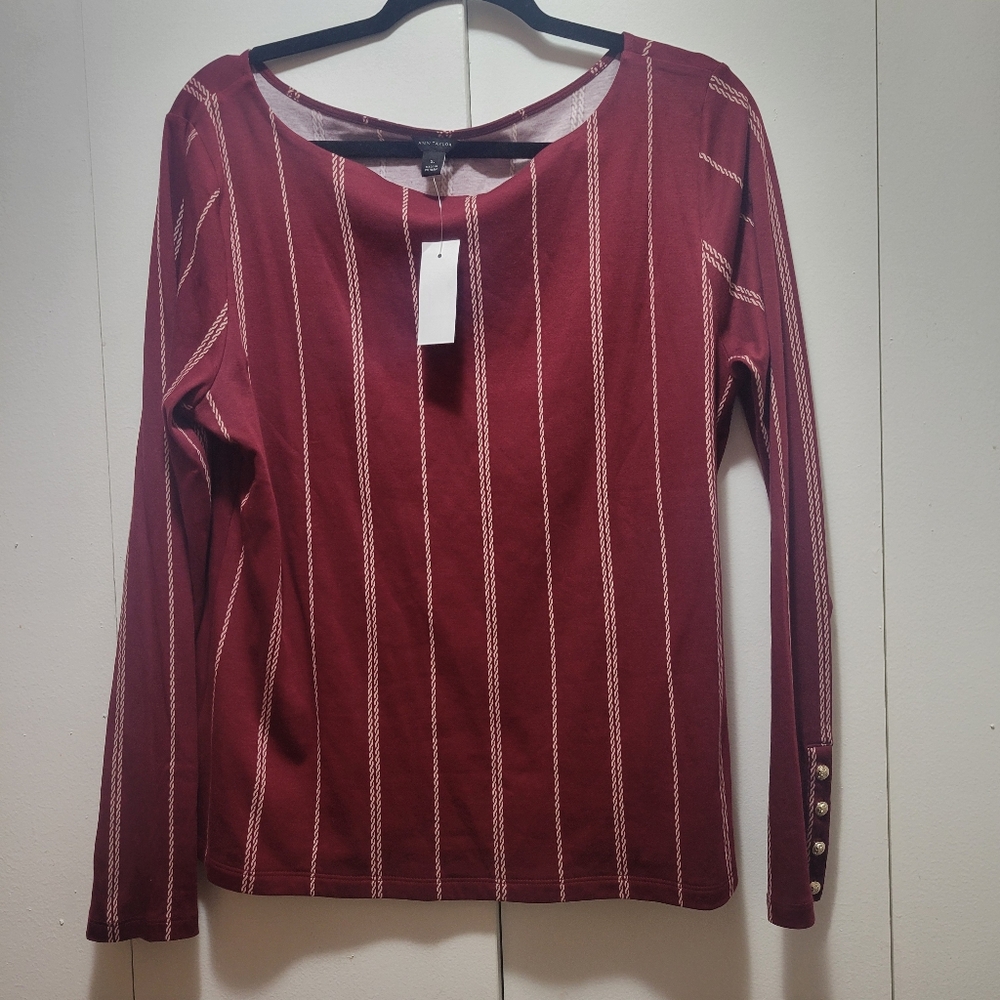Burgundy Long Sleeve Top with White Stripes